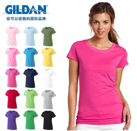 GILDAN吉尔丹76000L纯色女式女款短袖T恤纯棉打底衫广告衫糖果色